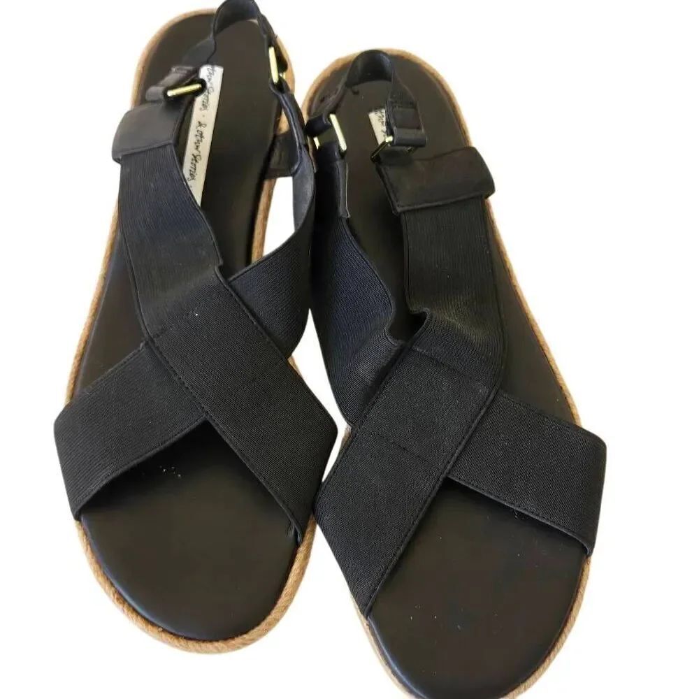 & Other Stories Womens Black Elastic Cross Strap Flat Sandal Size 8